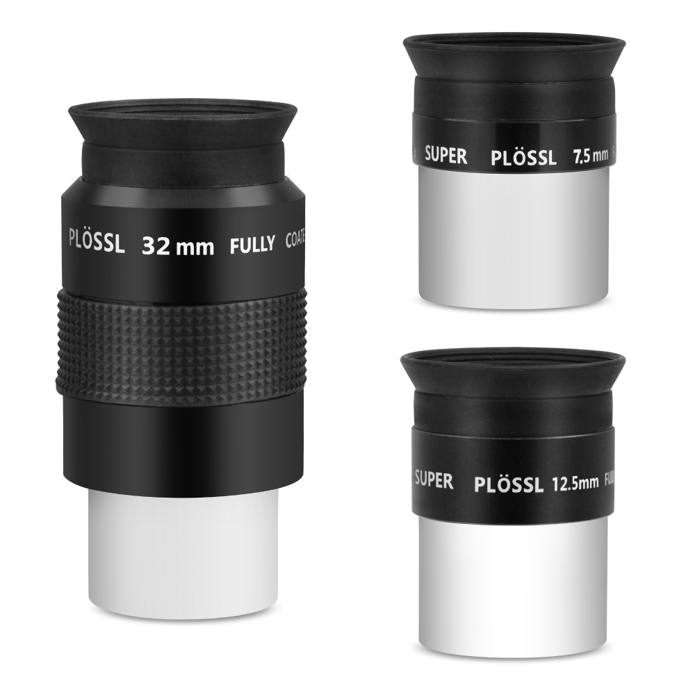 Astromania Telescope Eyepiece Set 1.25 Inch Super Plossl Eyepiece Set 7.5mm 12.5mm 32mm, 5 Element Fully Multi Coated Metal 52 Degree Apparent Field, Telescope Accessory Set for Astronomy Telescope
