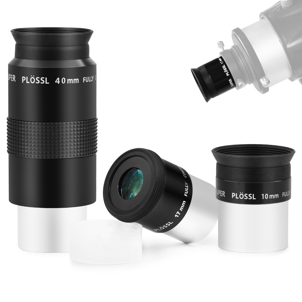 Astromania Telescope Eyepiece Set 1.25 Inch Super Plossl Eyepiece Set 10mm 17mm 40mm, 5 Element Fully Multi Coated Metal 52 Degree Apparent Field, Telescope Accessory Set for Astronomy Telescope