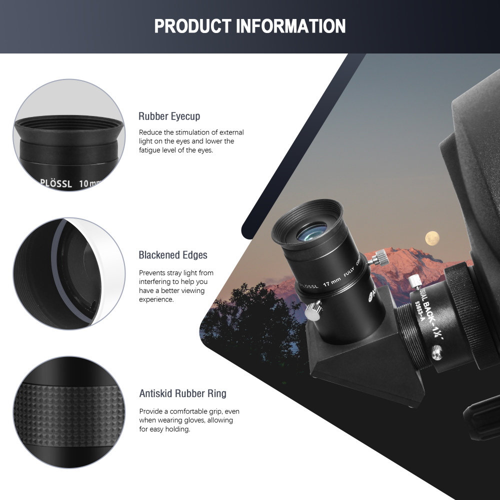 Astromania Telescope Eyepiece Set 1.25 Inch Super Plossl Eyepiece Set 10mm 17mm 40mm, 5 Element Fully Multi Coated Metal 52 Degree Apparent Field, Telescope Accessory Set for Astronomy Telescope