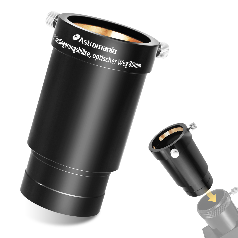 Astromania 2-Inch Telescope Eyepiece Extension Tube Adapter - Optical Length 80mm - With Standand 2-Inch Filter Threads
