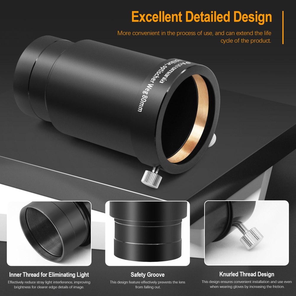 Astromania 2-Inch Telescope Eyepiece Extension Tube Adapter - Optical Length 80mm - With Standand 2-Inch Filter Threads