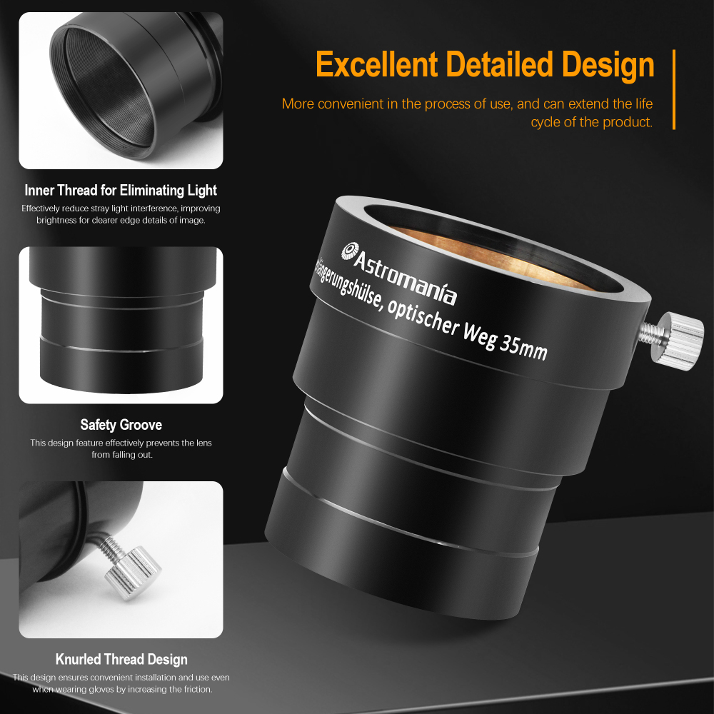 Astromania 2-Inch Telescope Eyepiece Extension Tube Adapter - Optical Length 35mm - With Standand 2-Inch Filter Threads