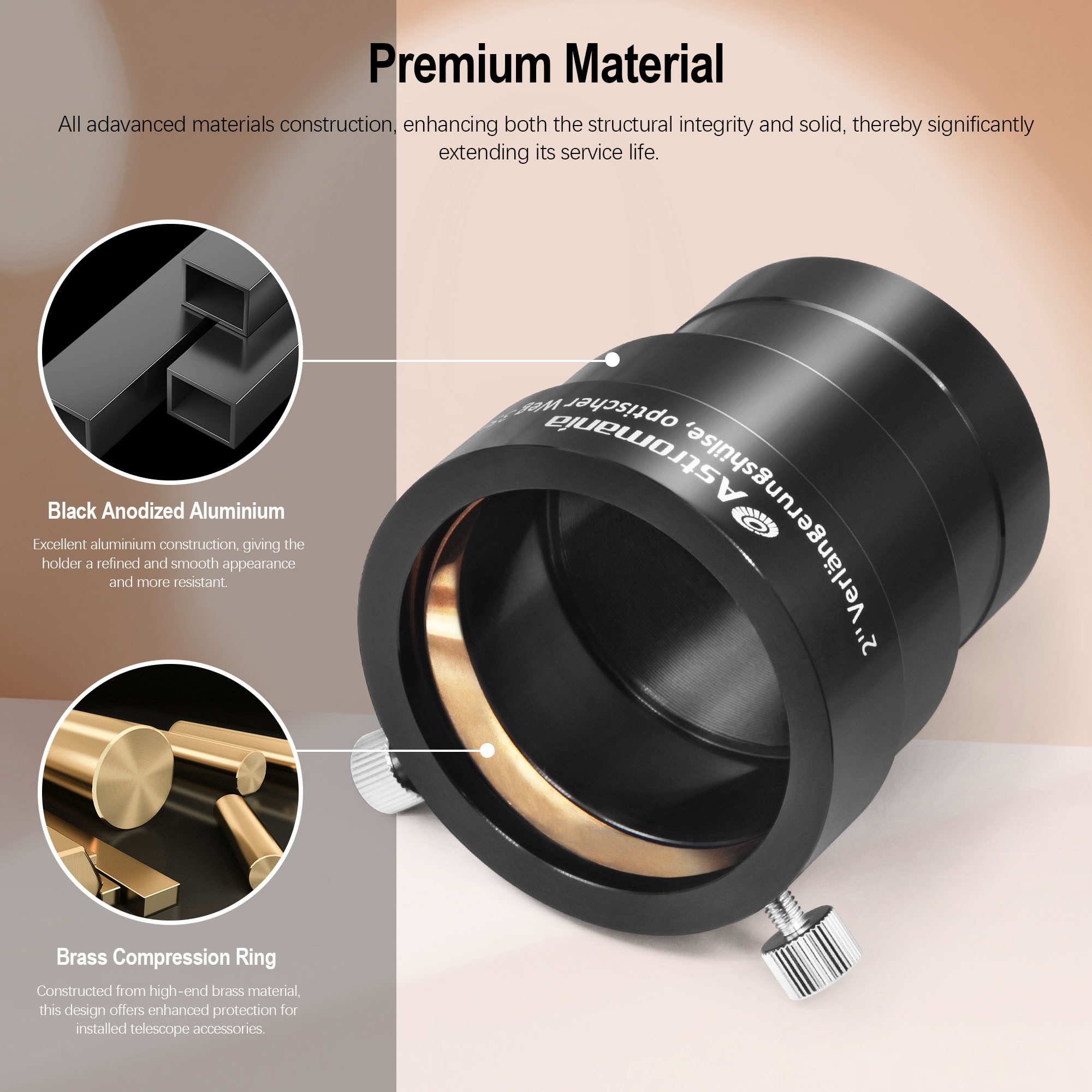 Astromania 2-Inch Telescope Eyepiece Extension Tube Adapter - Optical Length 35mm - With Standand 2-Inch Filter Threads