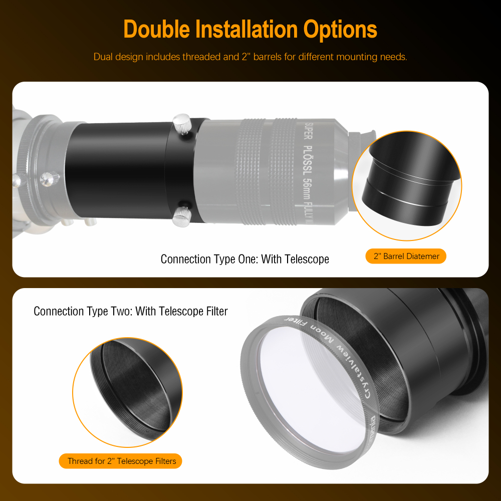 Astromania 2-Inch Telescope Eyepiece Extension Tube Adapter - Optical Length 80mm - With Standand 2-Inch Filter Threads