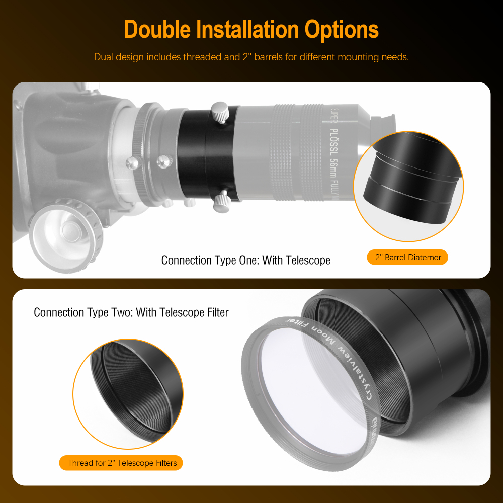 Astromania 2-Inch Telescope Eyepiece Extension Tube Adapter - Optical Length 35mm - With Standand 2-Inch Filter Threads