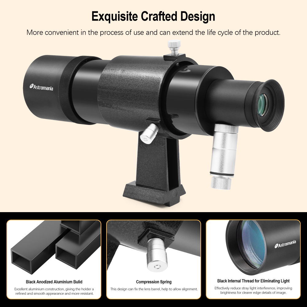 Astromania 9x50 Illuminated Finder Scope, Black - it provides both a bright image and comfortable viewing