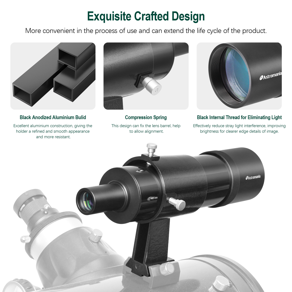 Astromania 9x50 Finder Scope, Black - it provides both a bright image and comfortable viewing