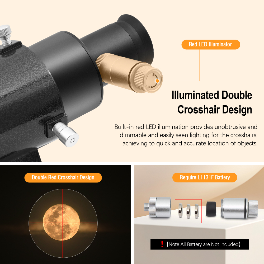 Astromania 9x50 Illuminated Finder Scope, Black - it provides both a bright image and comfortable viewing