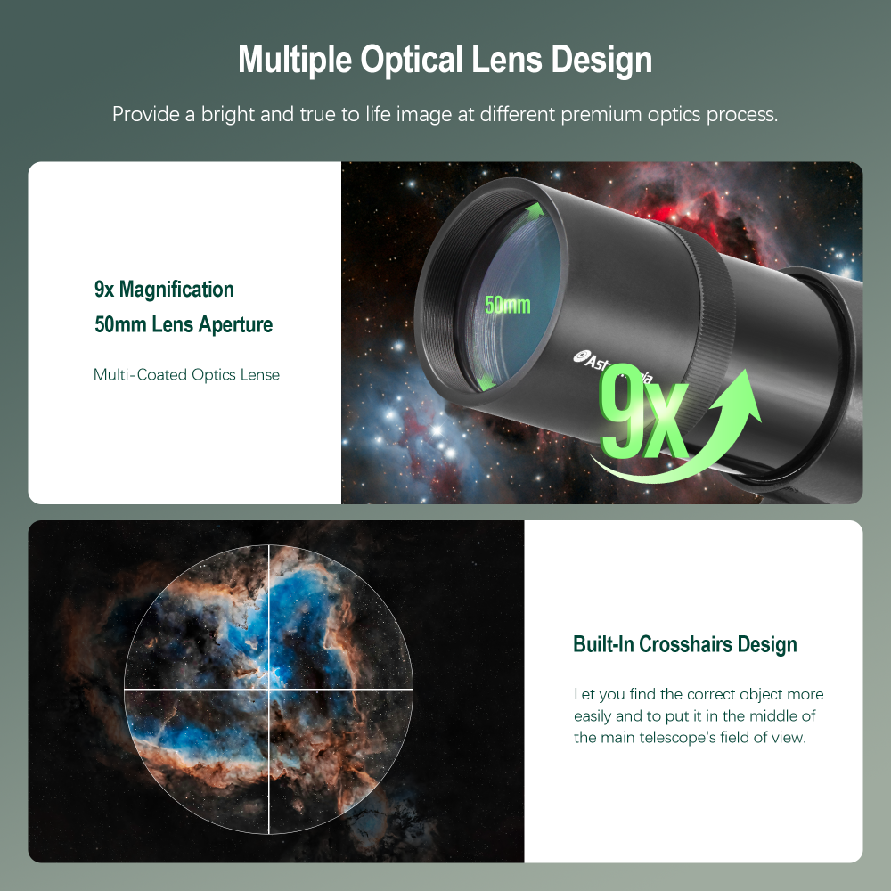 Astromania 9x50 Finder Scope, Black - it provides both a bright image and comfortable viewing
