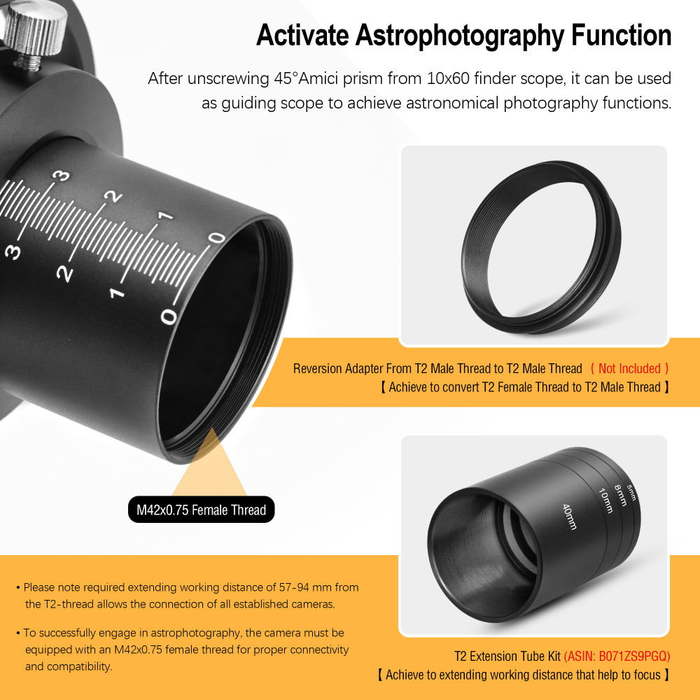 Astromania 10x60 Finder Scope + Guide Scope 45° angled with illuminated reticle eyepiece