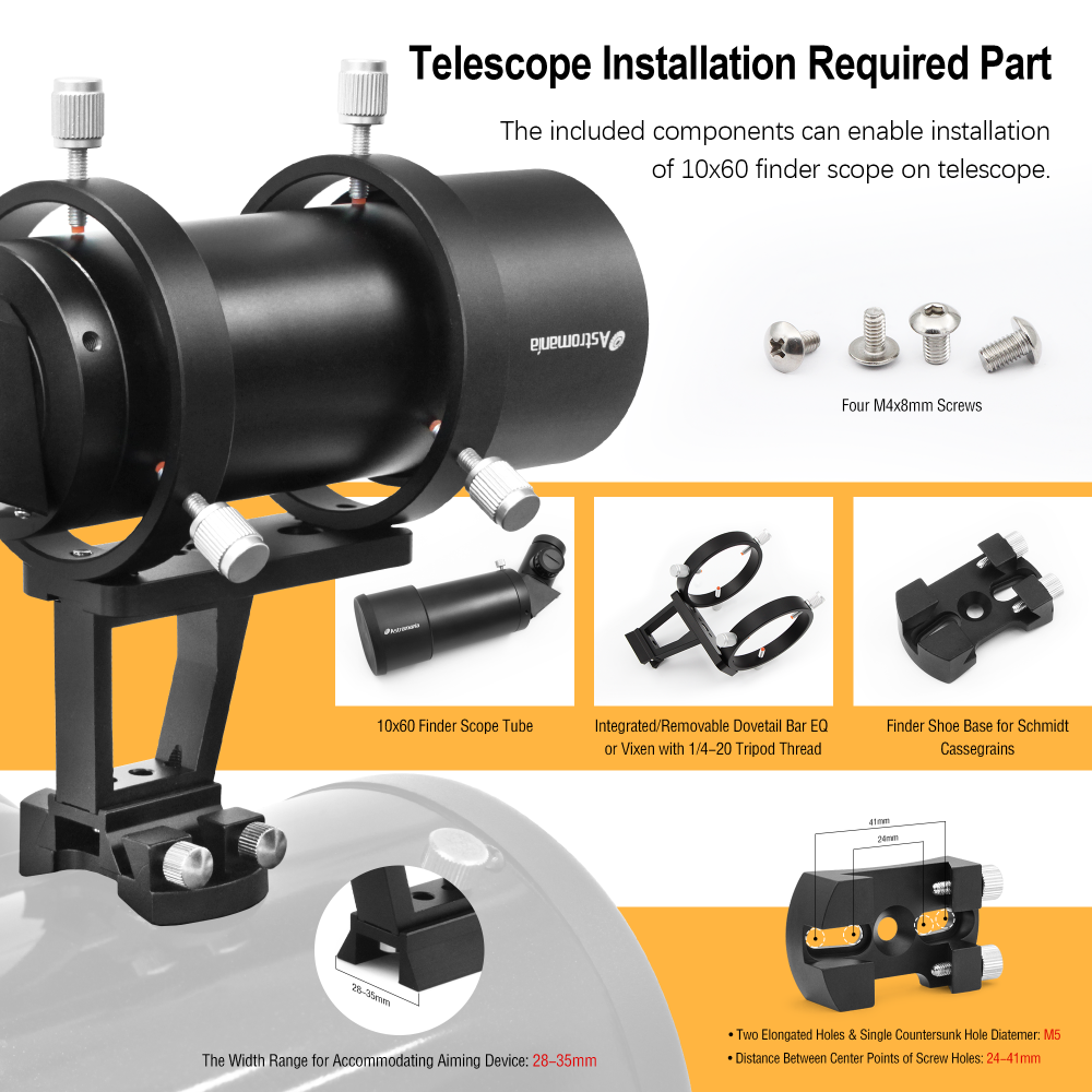 Astromania 10x60 Finder Scope + Guide Scope 45° angled with illuminated reticle eyepiece
