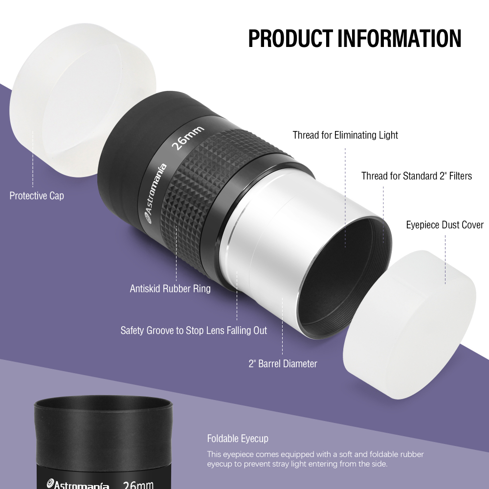 Astromania 2" Kellner FMC 55-Degree eyepiece - 26mm - wide field eyepices with comfortable viewing position