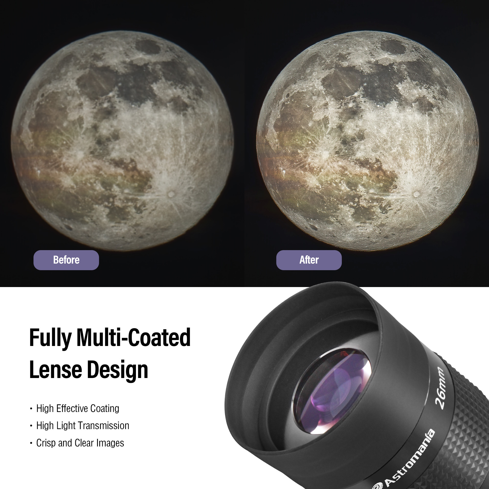 Astromania 2" Kellner FMC 55-Degree eyepiece - 26mm - wide field eyepices with comfortable viewing position