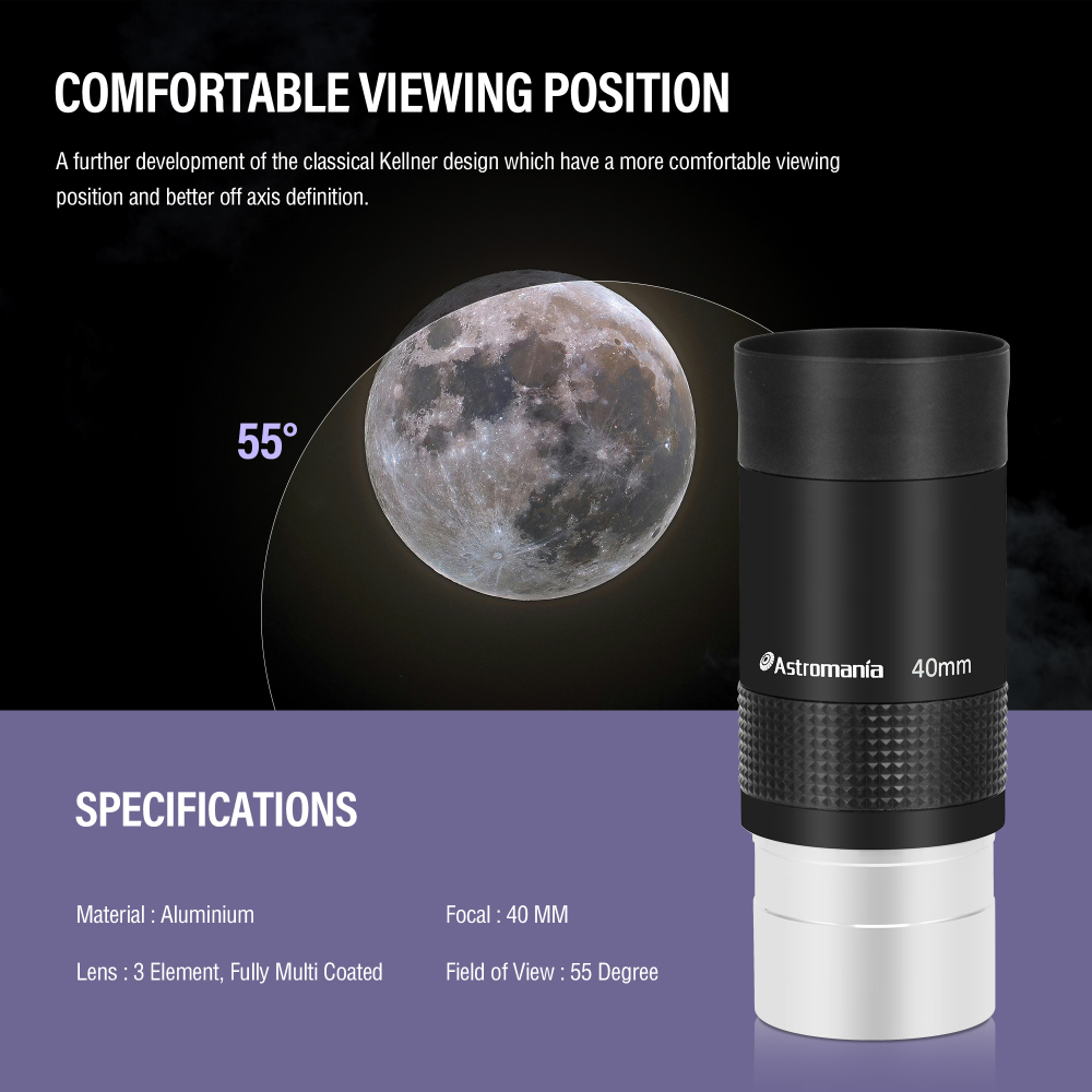 Astromania 2" Kellner FMC 55-Degree eyepiece - 40mm - wide field eyepices with comfortable viewing position