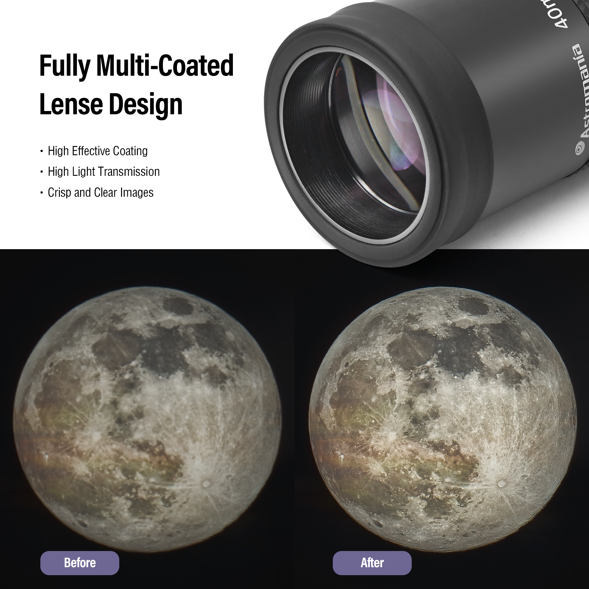 Astromania 2" Kellner FMC 55-Degree eyepiece - 40mm - wide field eyepices with comfortable viewing position
