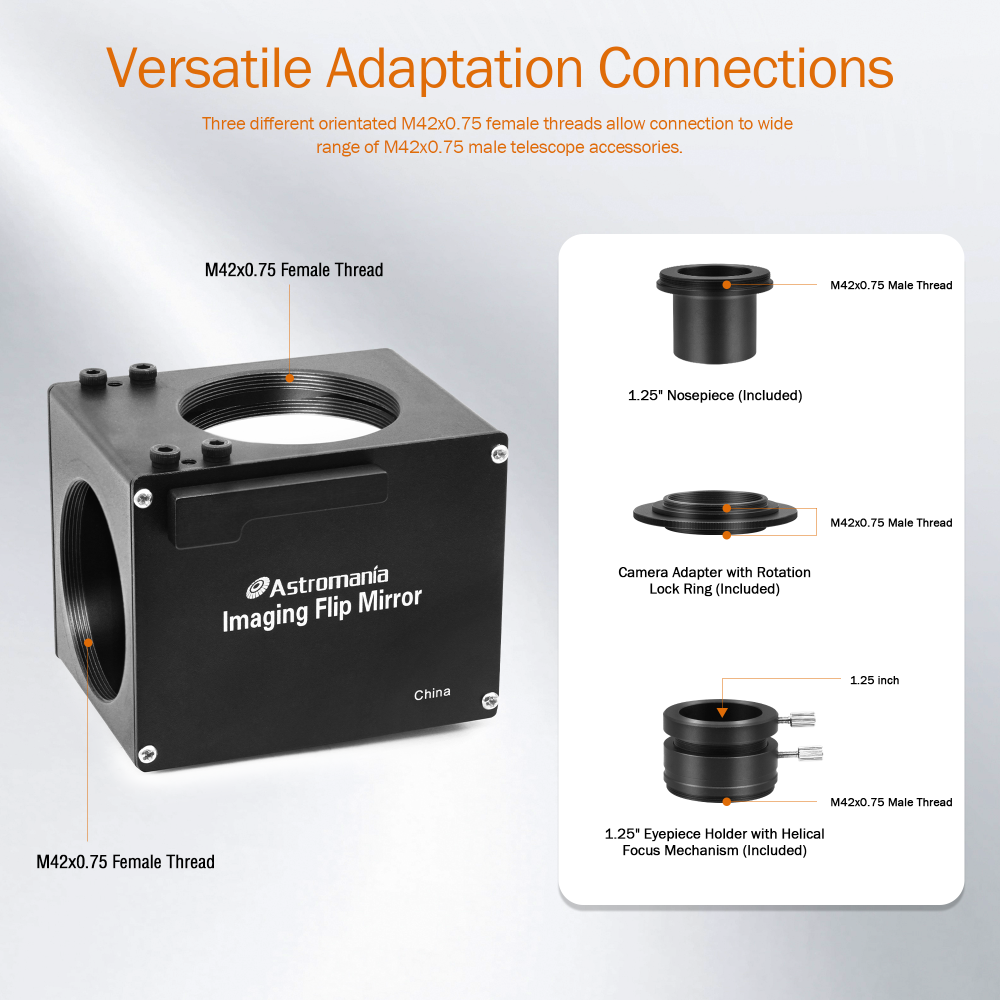 Astromania 1.25 Inch Flip Mirror for Telescope, Precise Focusing & Centering Telescope Accessories with Camera & Eyepiece for Simultaneous Real Time Astronomical Naked-Eye Viewing & Astrophotography