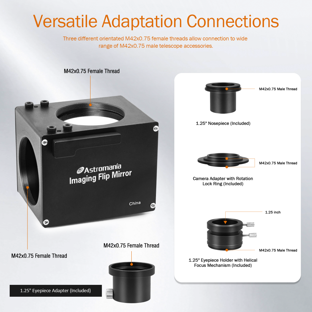 Astromania 1.25 Inch Flip Mirror for Telescope with Eyepiece Adapter, Precise Focusing & Centering Telescope Accessories with Camera & Eyepiece for Simultaneous Naked-Eye Viewing & Astrophotography