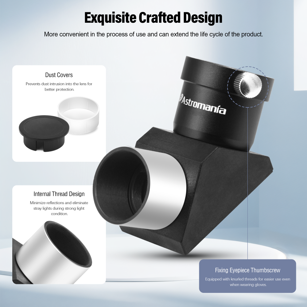 Astromania 1.25 Inch Telescope Diagonal with Amici Erecting Prism - 90° Fully-Coated Star Diagonal for Upright & Clear Astronomical Viewing, Metal/Plastic Construction, Enhanced Optical Transparency