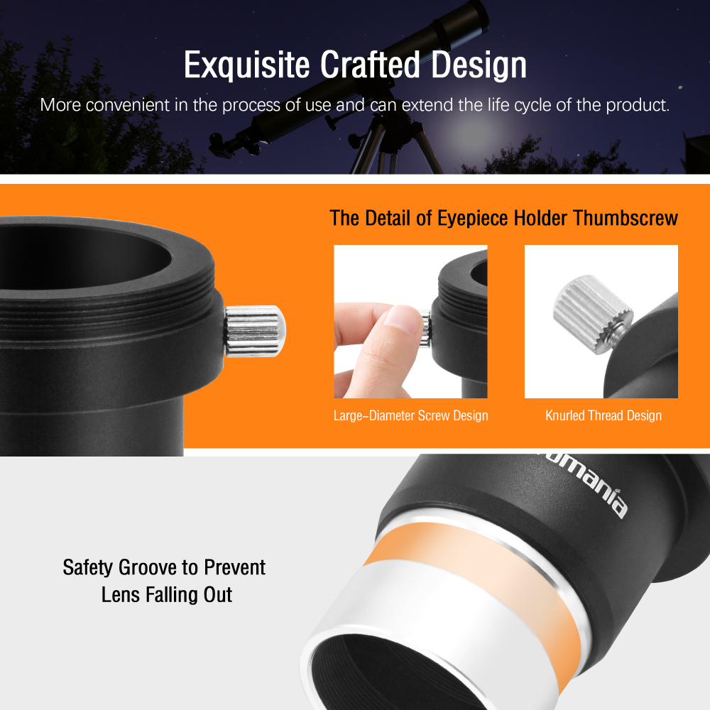 Astromania 1.25 Inch Universal T-Adapter Telescope Eyepiece Extension Tube Adapter with Filter Thread, Metal Telescope Accessories for Prime Focus Astrophotography with SLR or DSLR Canon Nikon Cameras