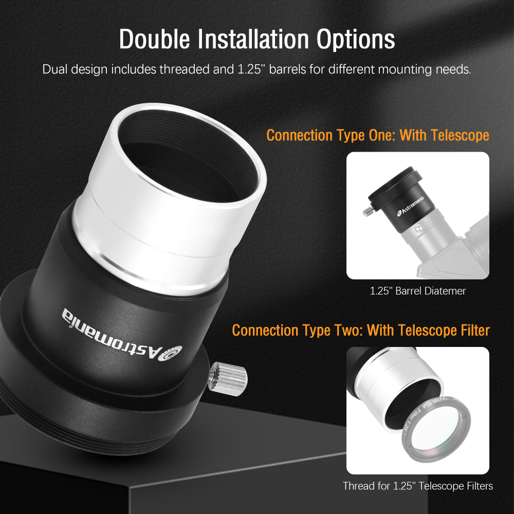 Astromania 1.25 Inch Universal T-Adapter Telescope Eyepiece Extension Tube Adapter with Filter Thread, Metal Telescope Accessories for Prime Focus Astrophotography with SLR or DSLR Canon Nikon Cameras