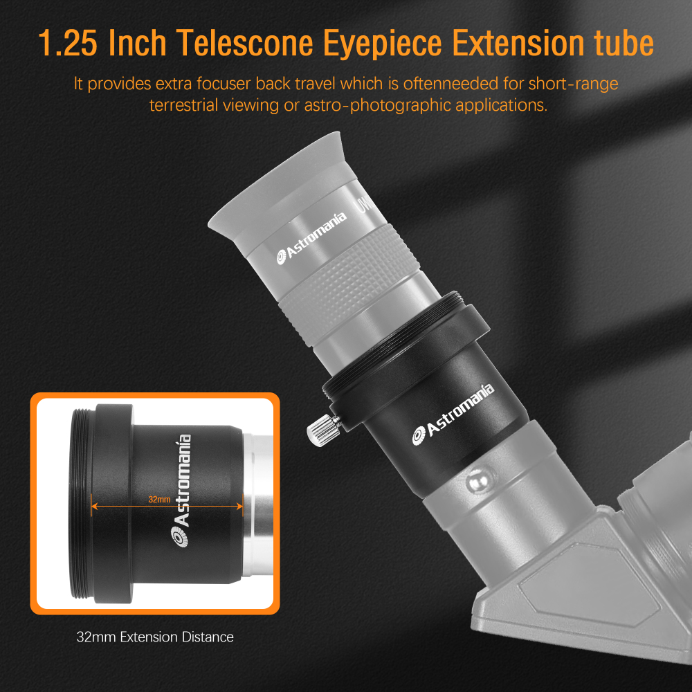 Astromania 1.25 Inch Universal T-Adapter Telescope Eyepiece Extension Tube Adapter with Filter Thread, Metal Telescope Accessories for Prime Focus Astrophotography with SLR or DSLR Canon Nikon Cameras