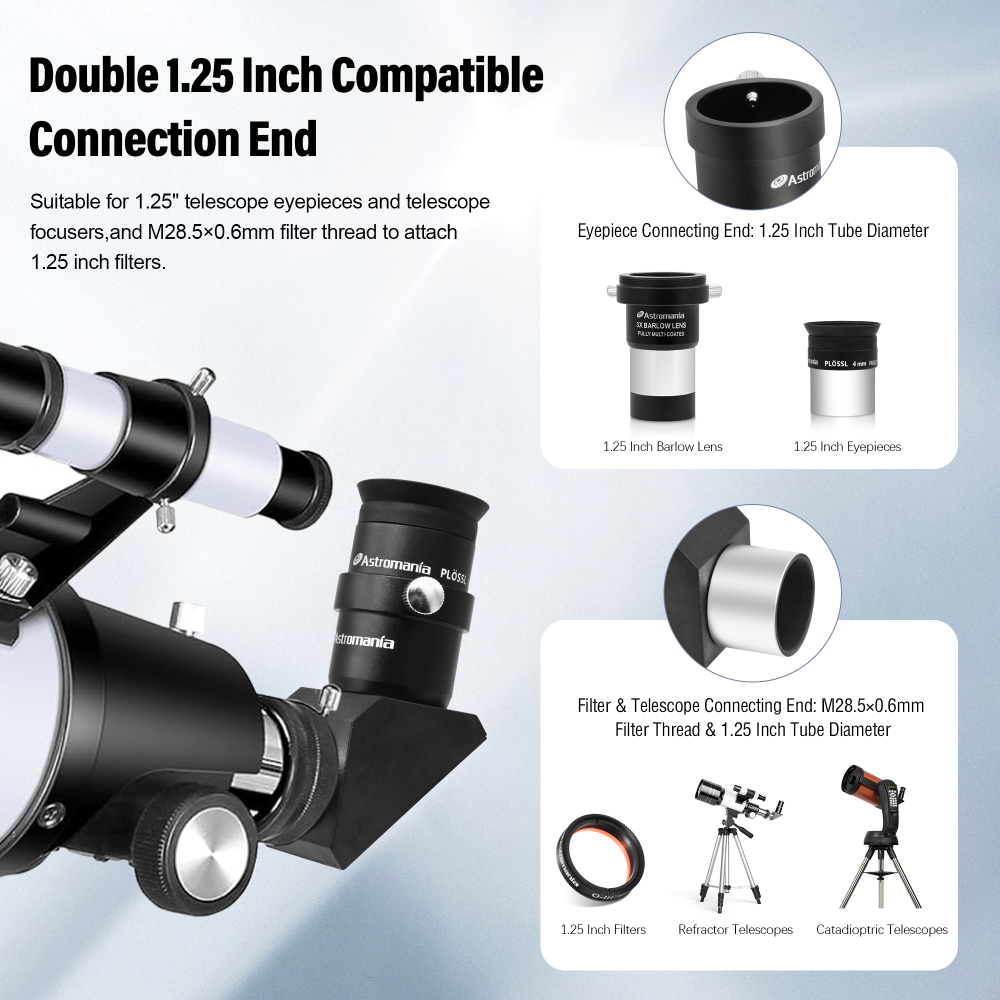 Astromania 1.25 Inch Telescope Diagonal with Amici Erecting Prism - 90° Fully-Coated Star Diagonal for Upright & Clear Astronomical Viewing, Metal/Plastic Construction, Enhanced Optical Transparency