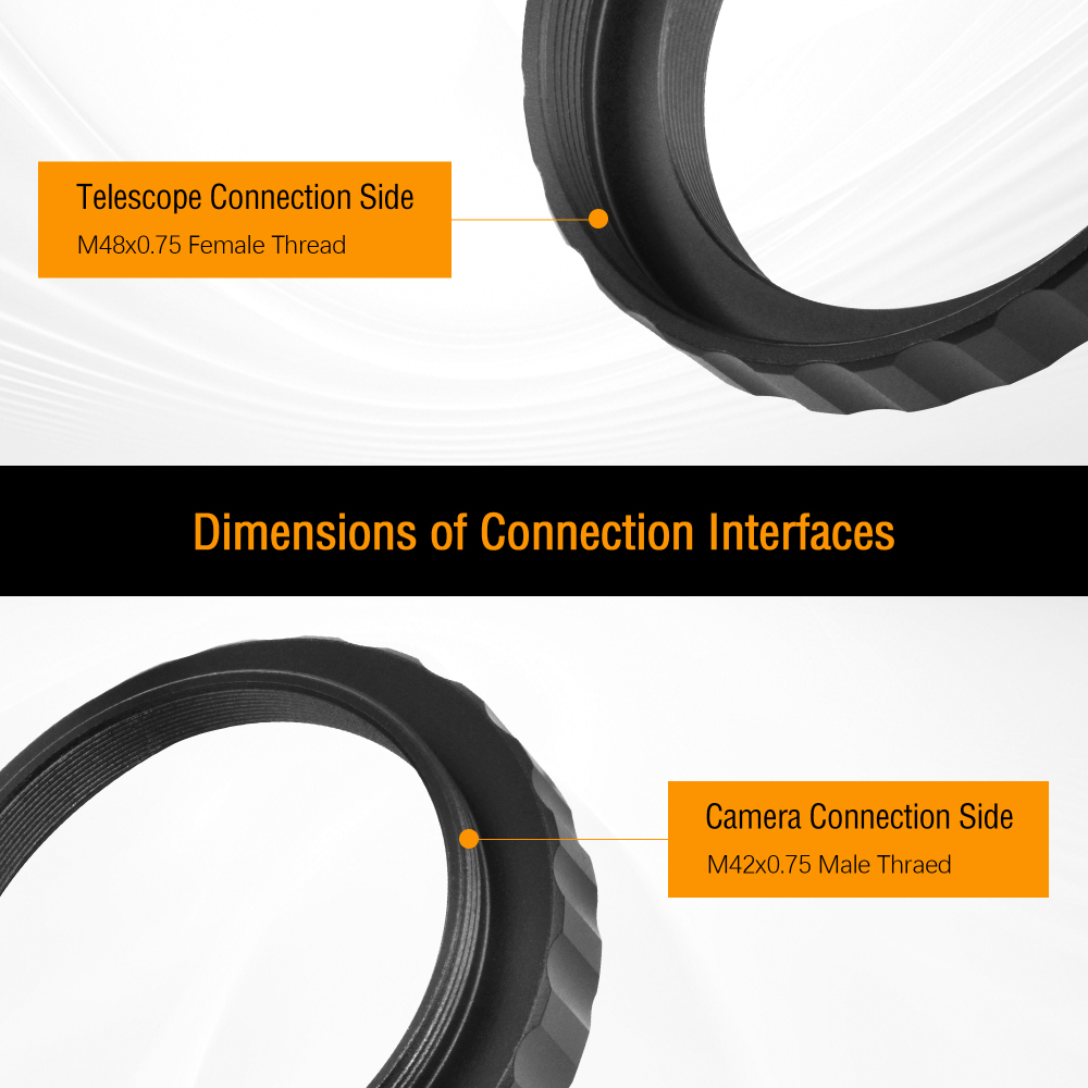 Astromania M48X0.75 (2" Filter) Female to M42X0.75 T/T2 Male Thread Telescope Adapter