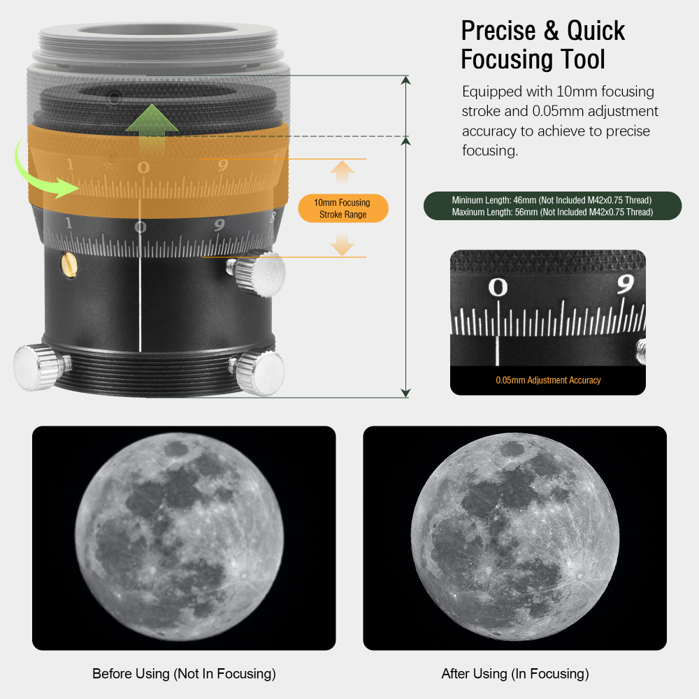 Astromania 1.25" High Precision Double Helical Focuser with 0.05mm scale for Telescope Lenses/Finder & Guidescope