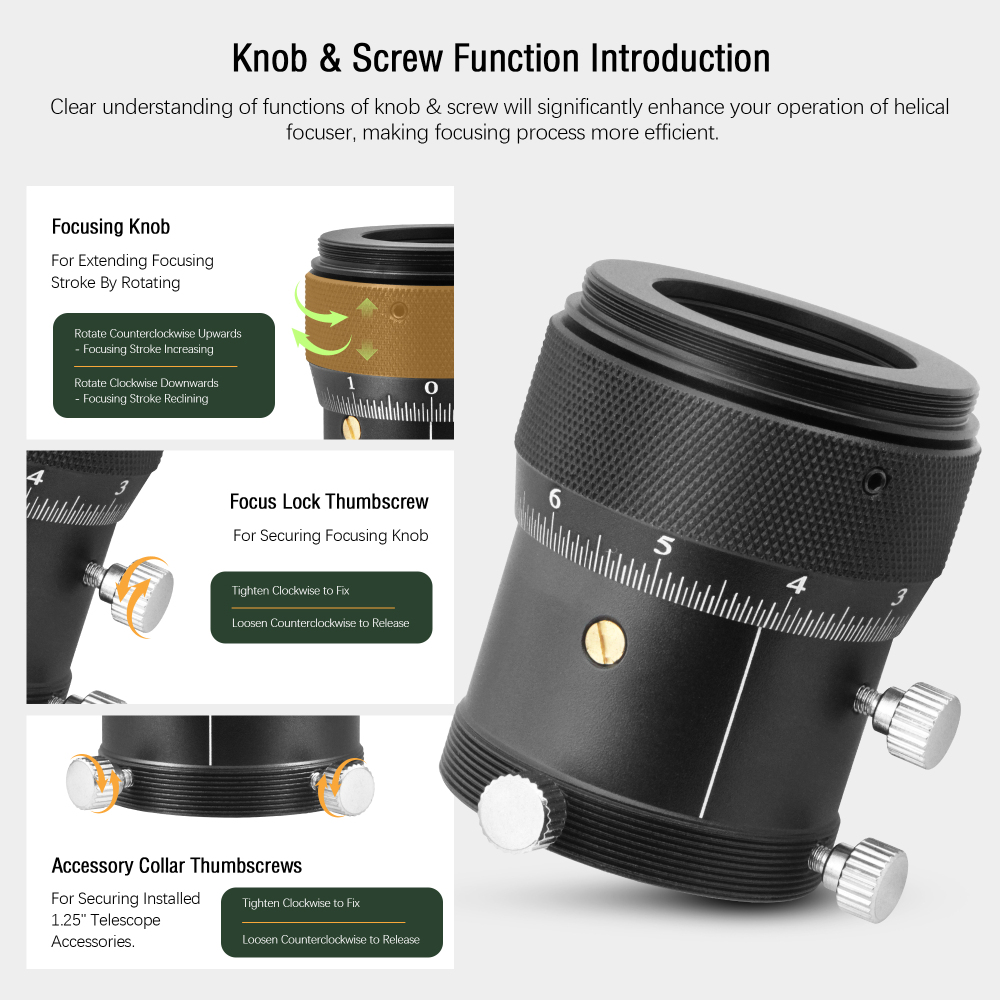 Astromania 1.25" High Precision Double Helical Focuser with 0.05mm scale for Telescope Lenses/Finder & Guidescope