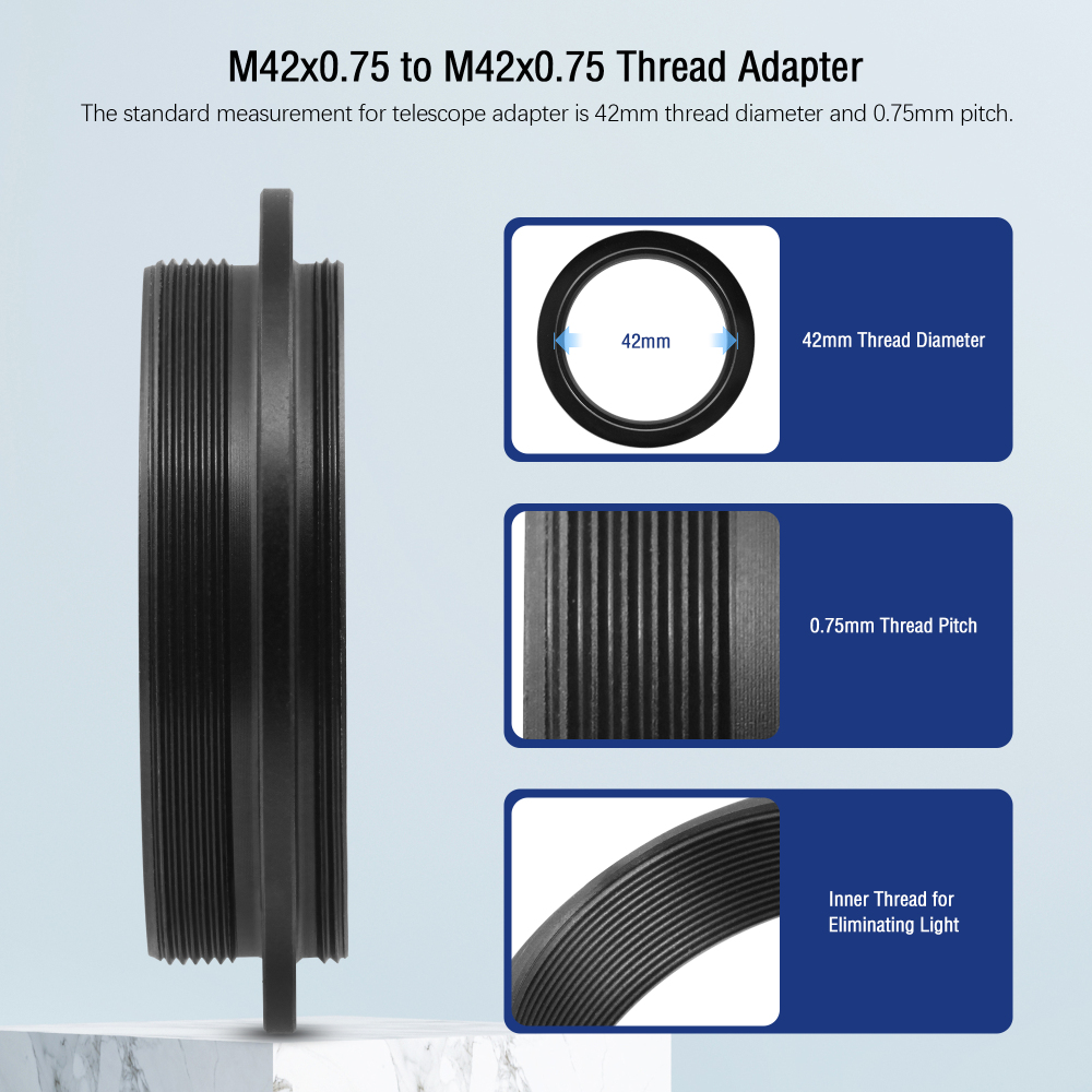 Astromania M42x0.75 to M42x0.75 Male Telescope Adapter, Metal Anodizing Aluminum Telescope Accessories to Convert M42 Female Thread to T/T2 Male Thread for Astronomical Telescopes & Cameras