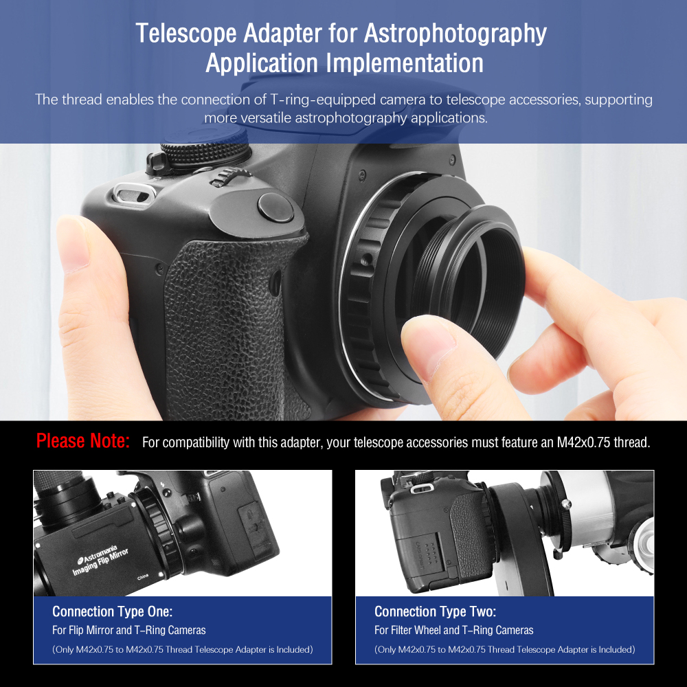 Astromania M42x0.75 to M42x0.75 Male Telescope Adapter, Metal Anodizing Aluminum Telescope Accessories to Convert M42 Female Thread to T/T2 Male Thread for Astronomical Telescopes & Cameras