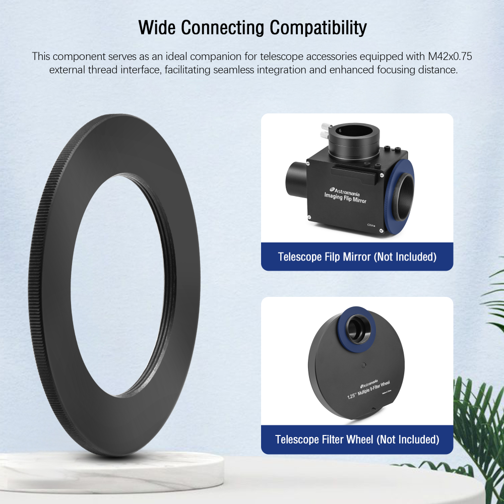 Astromania M42x0.75 Female Rotation Lock Ring Telescope Adapter, Metal Aluminum Telescope Accessories to Mount to Adapter with M42 T/T2 Male Thread for Astronomical Telescope