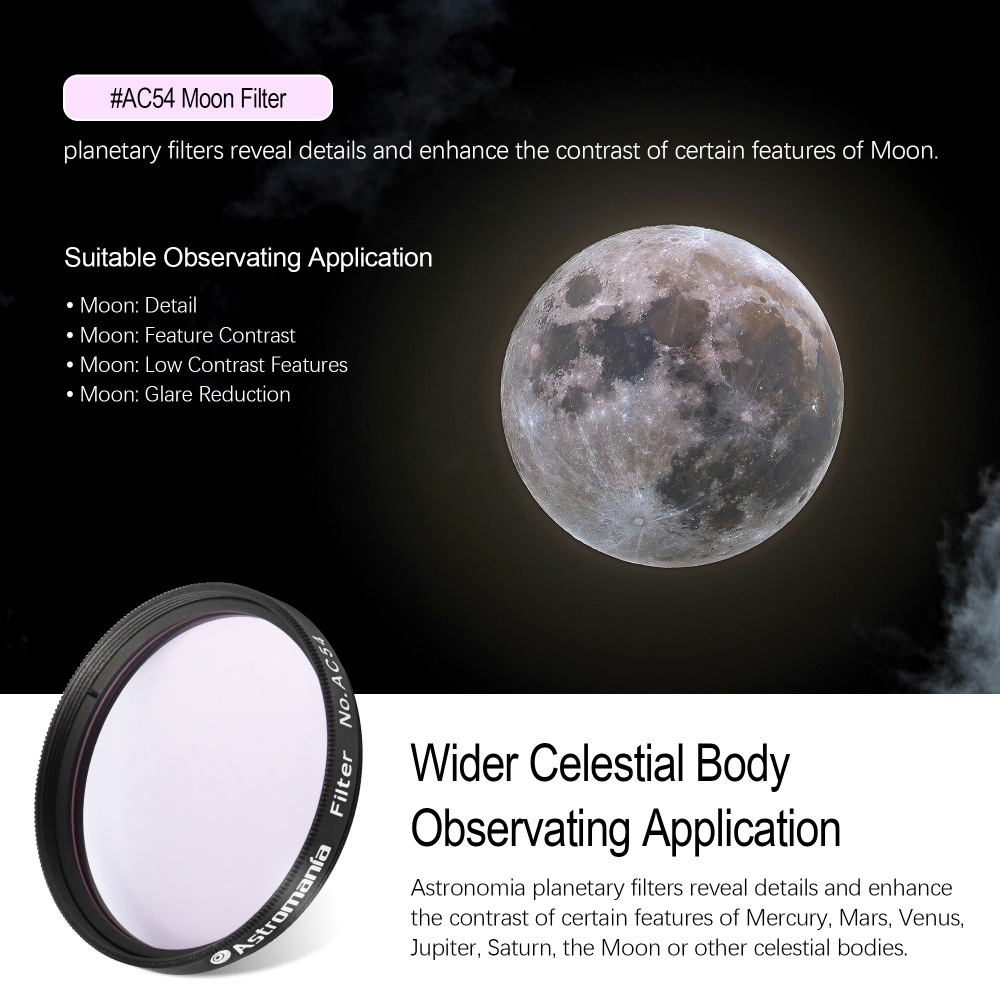 Astromania Telescope Filter 2 Inches, Moon Filter Aluminum Frame for Astronomical Telescope Eyepiece, Telescope Planetary Color filter Suitable for Enhancing Contrast in Lunar Observation - #AC54