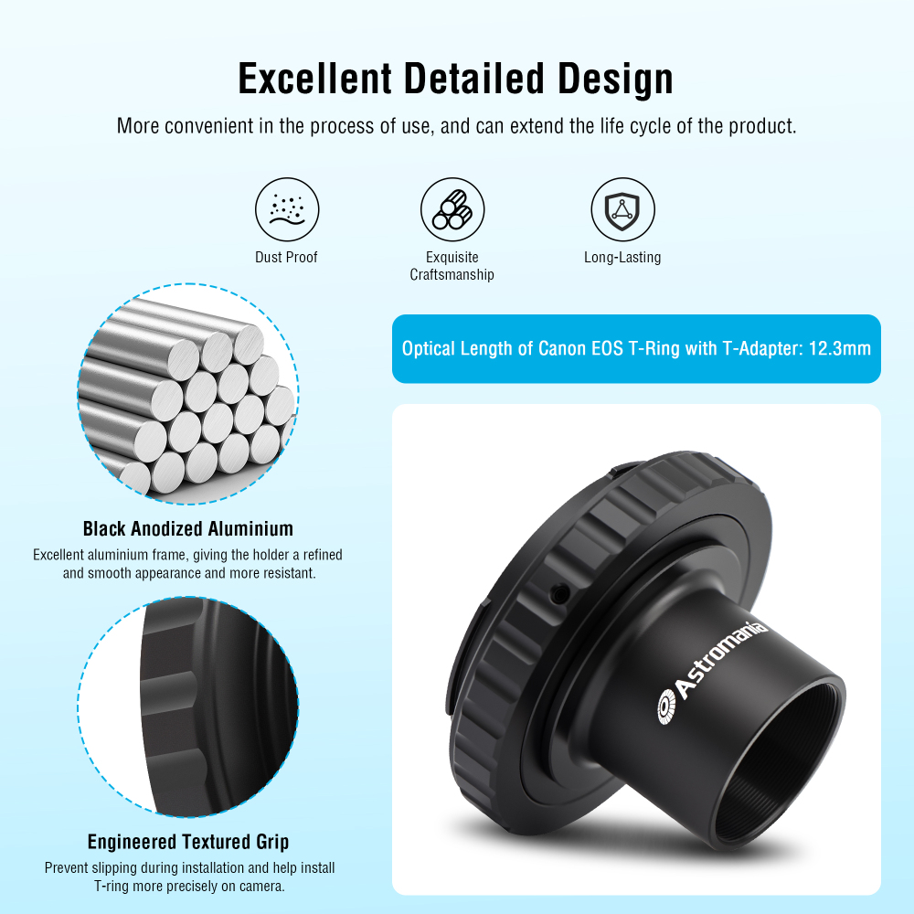 Astromania Telescope Camera Adapter, T2 T Ring and T Adapter M42x0.75 Male Thread to 1.25 Inches Telescope Photo Adapter, T-Mount Telescope Astrophotography Accessories for Canon EOS SLR/DSLR Camera