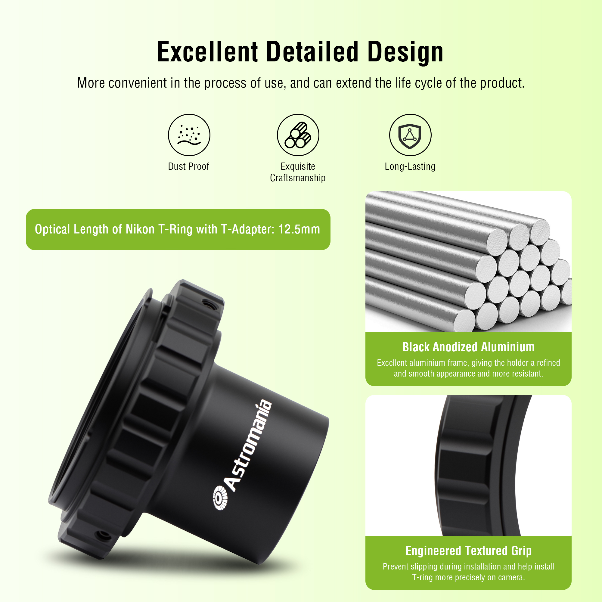 Astromania T2 T Ring and M42 T-Mount Telescope Camera Adapter, T-Ring for Nikon SLR/DSLR Camera with F-Bayonet & T Adapter 1.25 inches Astrophotography Telescope Accessory Fit for Astronomy Telescopes