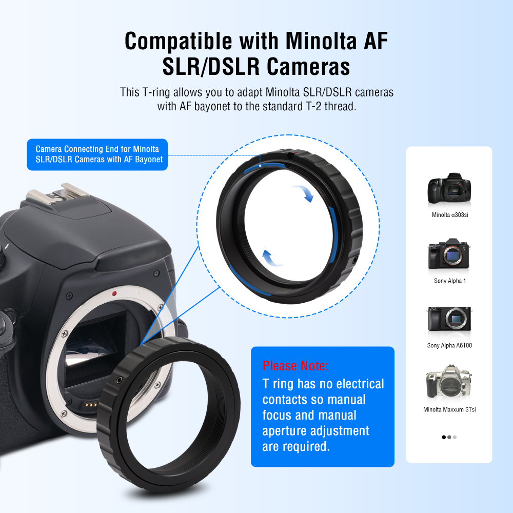 Astromania T-Adapter 1.25 Inches to M42 T-Mount & T2 T Ring Kit Compatible for Minolta SLR/DSLR Cameras with AF Bayonet, Metal Telescope Photo Camera DSLR Adapter Accessories for Astrophotography
