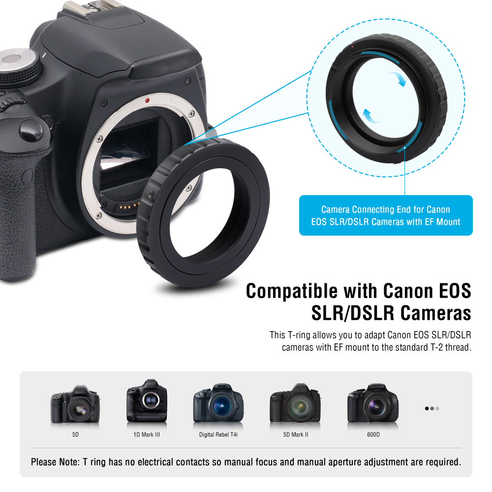 Astromania Telescope Camera Adapter, T2 T Ring and T Adapter M42x0.75 Male Thread to 1.25 Inches Telescope Photo Adapter, T-Mount Telescope Astrophotography Accessories for Canon EOS SLR/DSLR Camera
