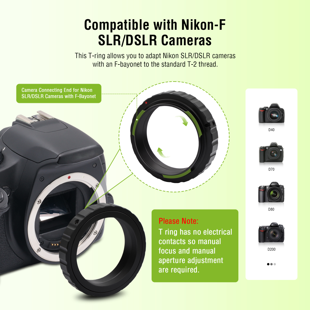 Astromania T2 T Ring and M42 T-Mount Telescope Camera Adapter, T-Ring for Nikon SLR/DSLR Camera with F-Bayonet & T Adapter 1.25 inches Astrophotography Telescope Accessory Fit for Astronomy Telescopes