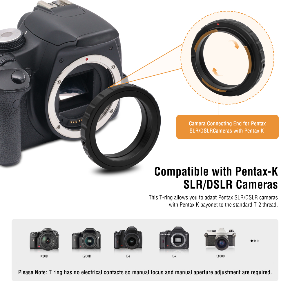 Astromania Telescope Photo Camera Adapter for Astrophotography, T Adapter (T-Mount) and T2 T Ring 1.25 inch Telescope Accessories for 42mm Pentax-K SLR/DSLR Cameras & 1.25 inches Astronomy Telescopes