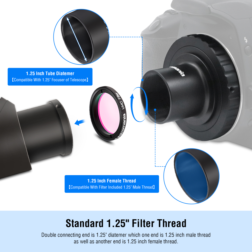 Astromania T-Adapter 1.25 Inches to M42 T-Mount & T2 T Ring Kit Compatible for Minolta SLR/DSLR Cameras with AF Bayonet, Metal Telescope Photo Camera DSLR Adapter Accessories for Astrophotography