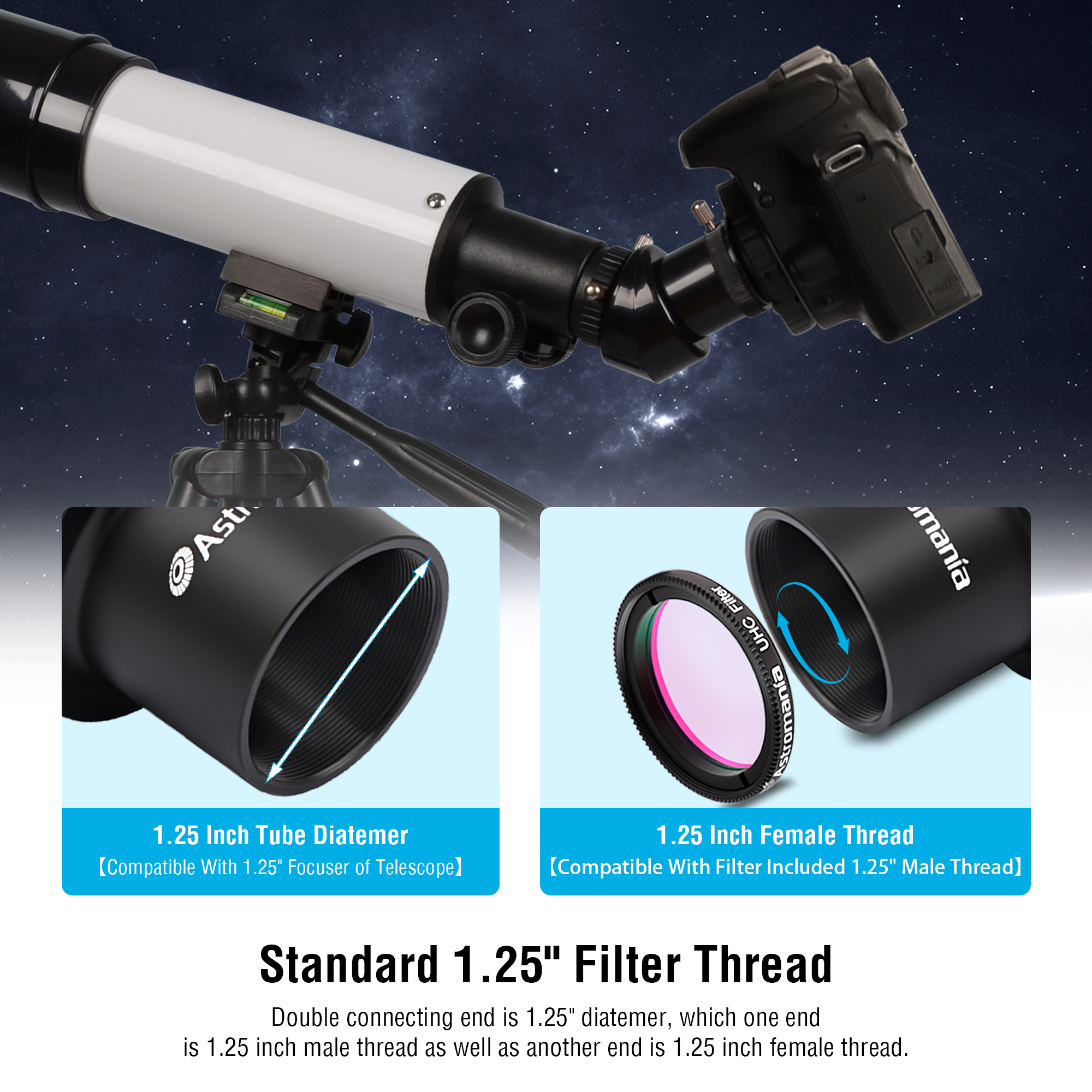 Astromania Telescope Camera Adapter, T2 T Ring and T Adapter M42x0