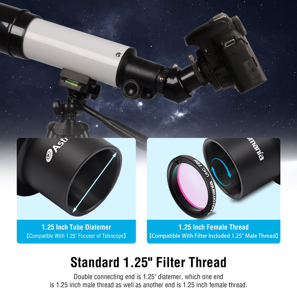 Astromania Telescope Camera Adapter, T2 T Ring and T Adapter M42x0.75 Male Thread to 1.25 Inches Telescope Photo Adapter, T-Mount Telescope Astrophotography Accessories for Canon EOS SLR/DSLR Camera