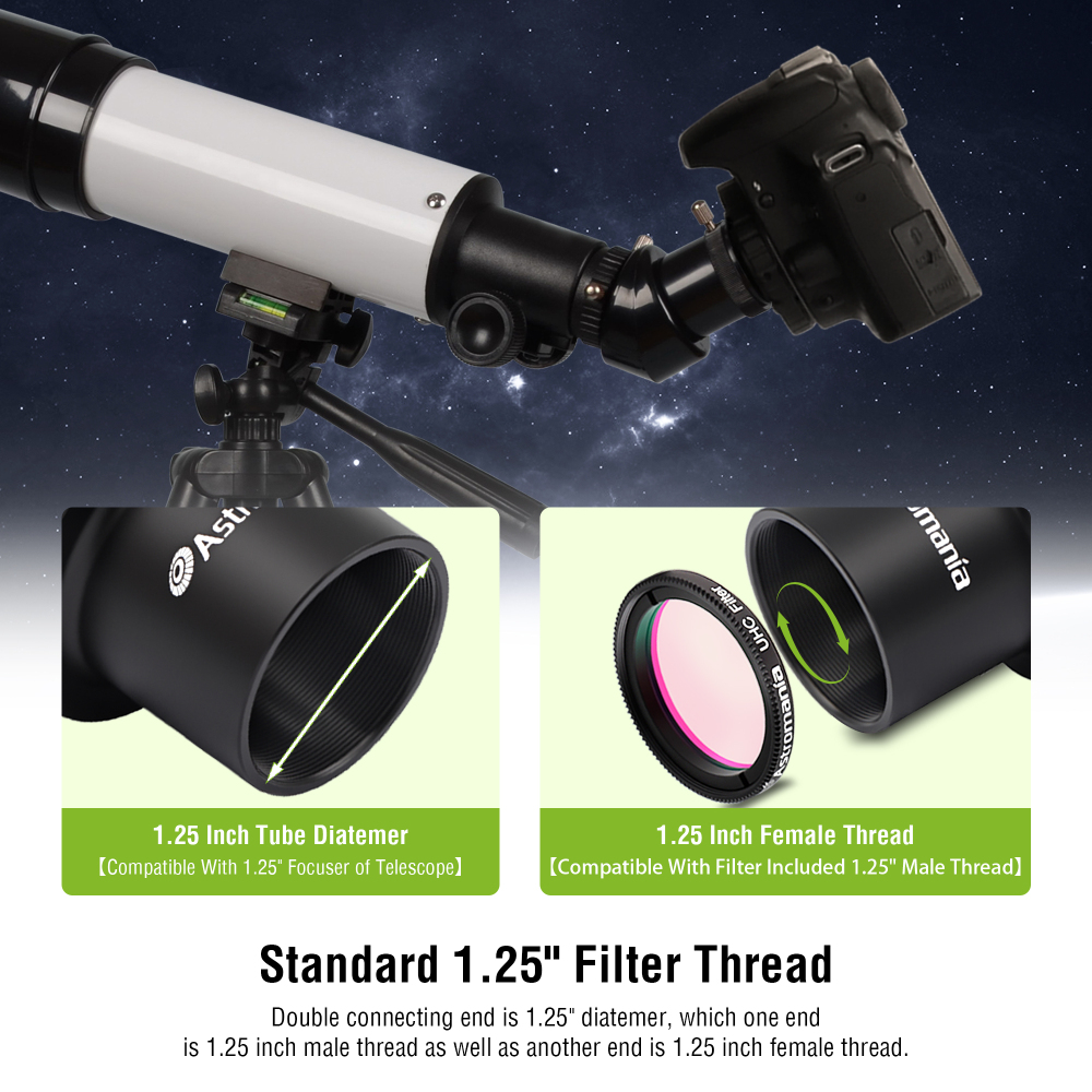 Astromania T2 T Ring and M42 T-Mount Telescope Camera Adapter, T-Ring for Nikon SLR/DSLR Camera with F-Bayonet & T Adapter 1.25 inches Astrophotography Telescope Accessory Fit for Astronomy Telescopes
