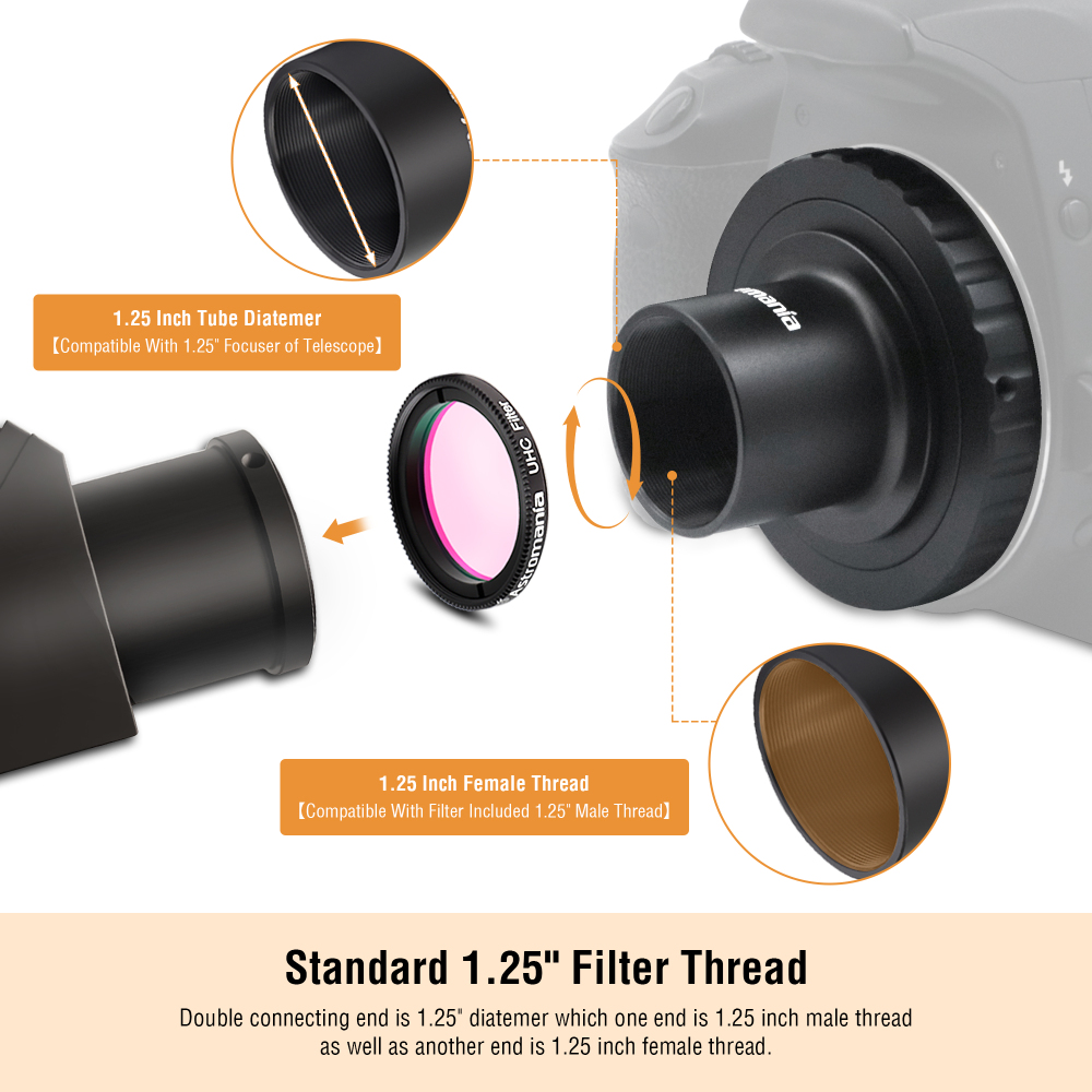Astromania Telescope Photo Camera Adapter for Astrophotography, T Adapter (T-Mount) and T2 T Ring 1.25 inch Telescope Accessories for 42mm Pentax-K SLR/DSLR Cameras & 1.25 inches Astronomy Telescopes