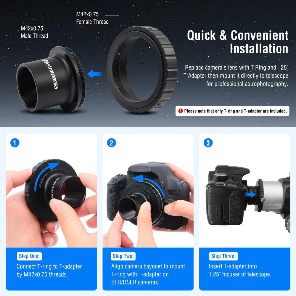 Astromania T-Adapter 1.25 Inches to M42 T-Mount & T2 T Ring Kit Compatible for Minolta SLR/DSLR Cameras with AF Bayonet, Metal Telescope Photo Camera DSLR Adapter Accessories for Astrophotography