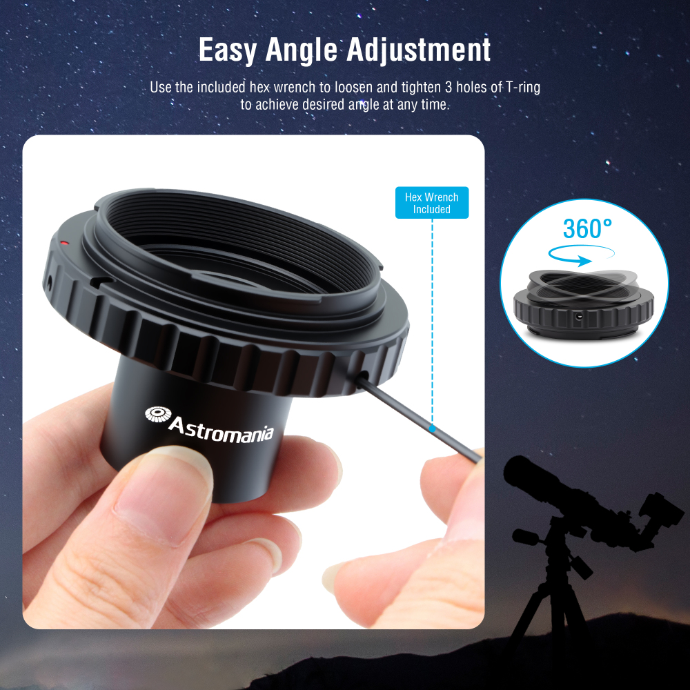 Astromania Telescope Camera Adapter, T2 T Ring and T Adapter M42x0.75 Male Thread to 1.25 Inches Telescope Photo Adapter, T-Mount Telescope Astrophotography Accessories for Canon EOS SLR/DSLR Camera
