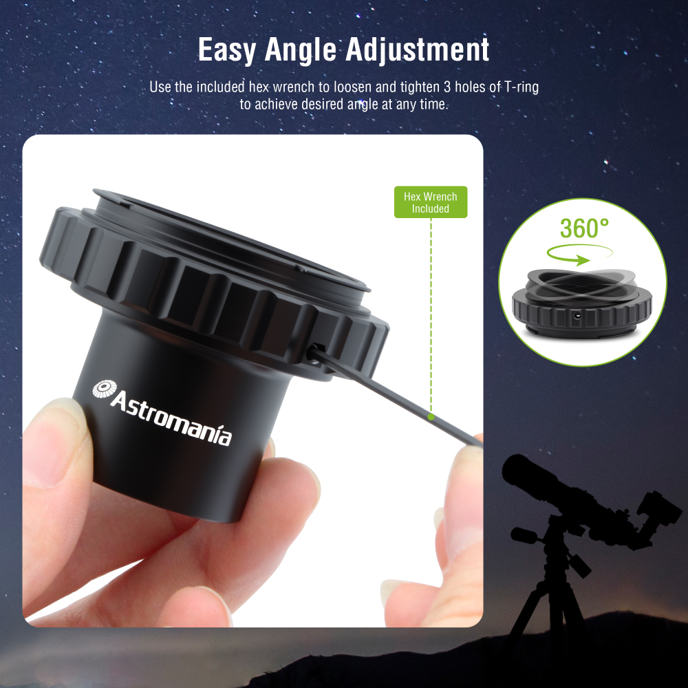 Astromania T2 T Ring and M42 T-Mount Telescope Camera Adapter, T-Ring for Nikon SLR/DSLR Camera with F-Bayonet & T Adapter 1.25 inches Astrophotography Telescope Accessory Fit for Astronomy Telescopes