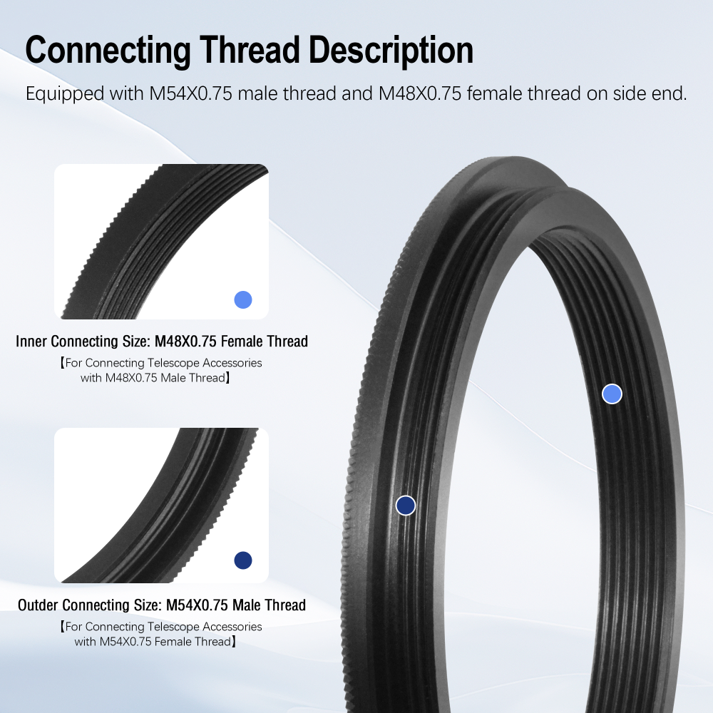 Astromania M54X0.75 Male to M48X0.75 Female Thread Telescope Adapter, Metal Aluminum Telescope Accessories for Mounting 2 Inch Filter Wheel to Astronomical Telescopes