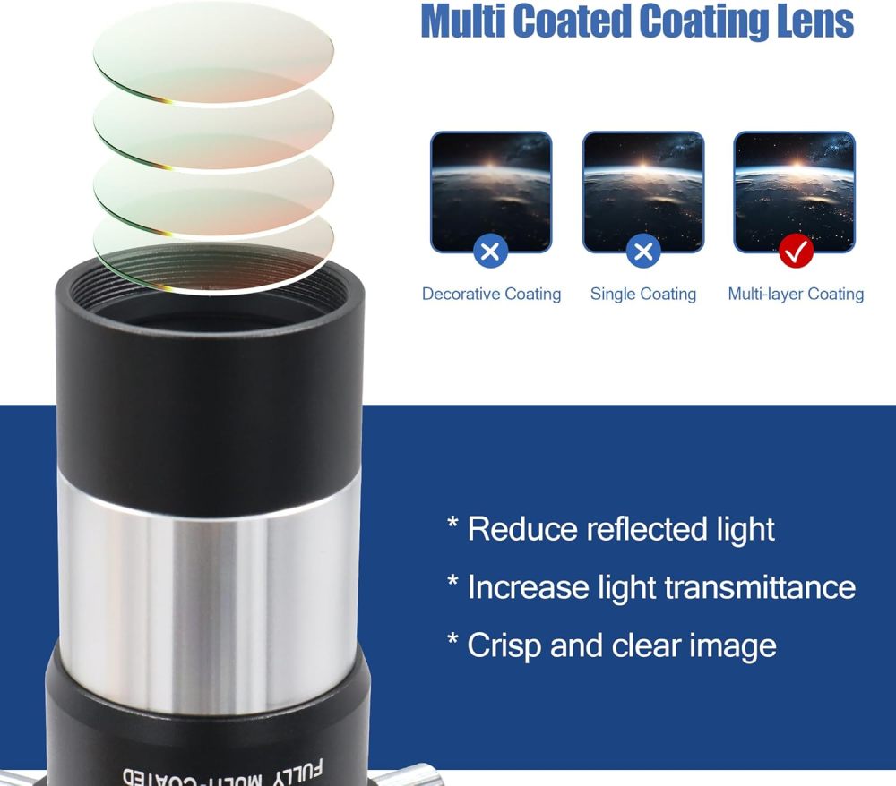 Astromania Telescope Accessory Kit for Beginner, Fully Coated 6mm Plossl 15mm Kellner Telescope Eyepiece Barlow Lens 2X with T Thread, Moon Filter 25 & 82A Color Planetary Filter and Sturdy Carry Case