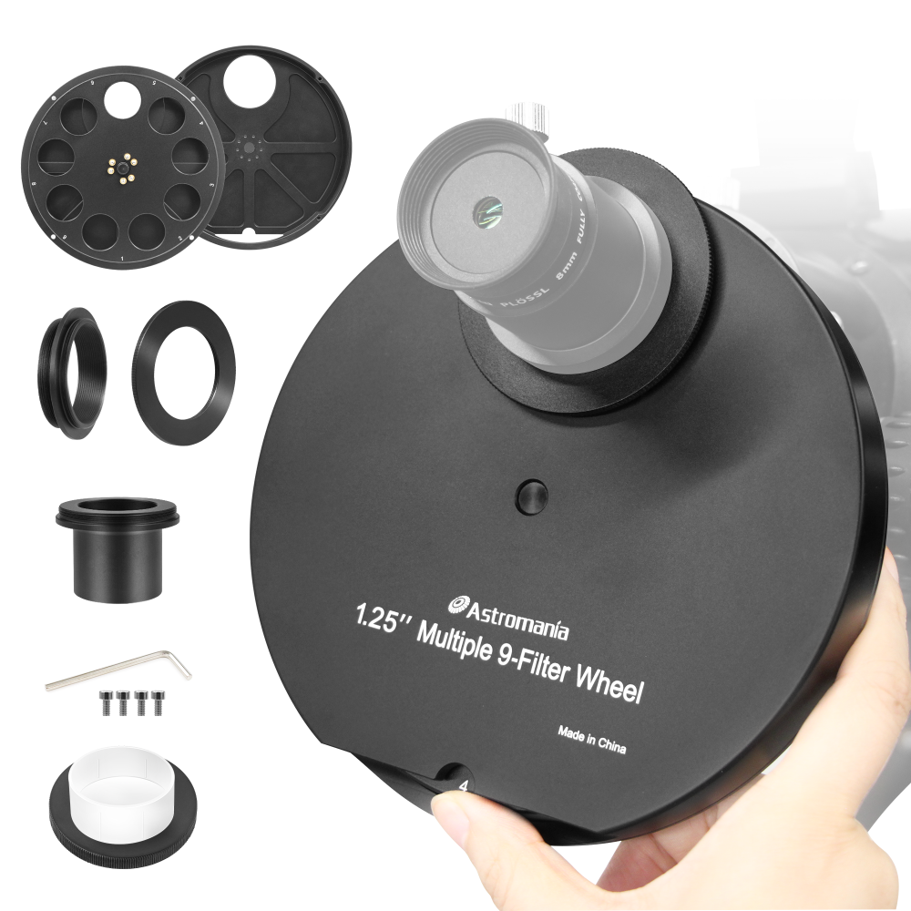 Astromania 1.25" Superior Quality Multiple 9-Position Filter Wheel For Telescope - allowing you to image without any reflections or stray light